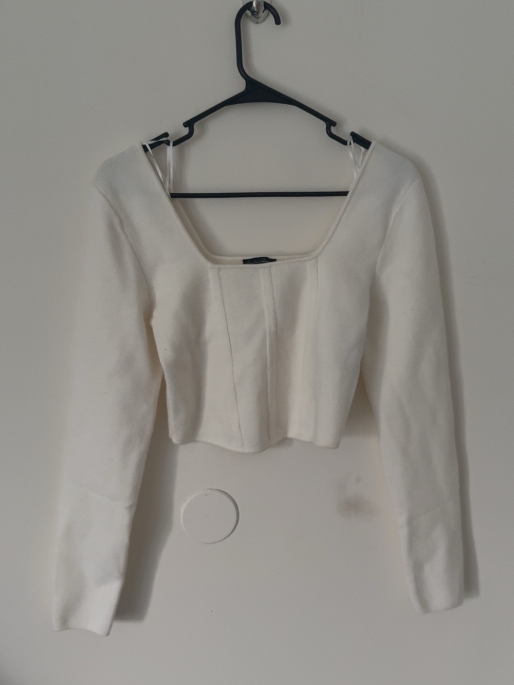 Women's White Square Neck Cropped Long Sleeve Top